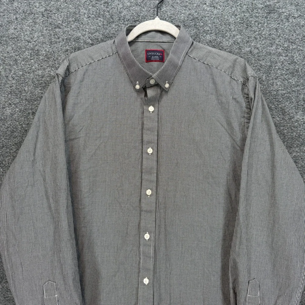 Untuckit Button Down Shirt Mens XL Black Micro Check Cotton Casual Long Sleeve